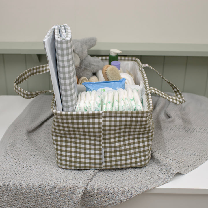 Mabel & Fox - Gingham Nappy Caddy - Green - Mabel & Fox