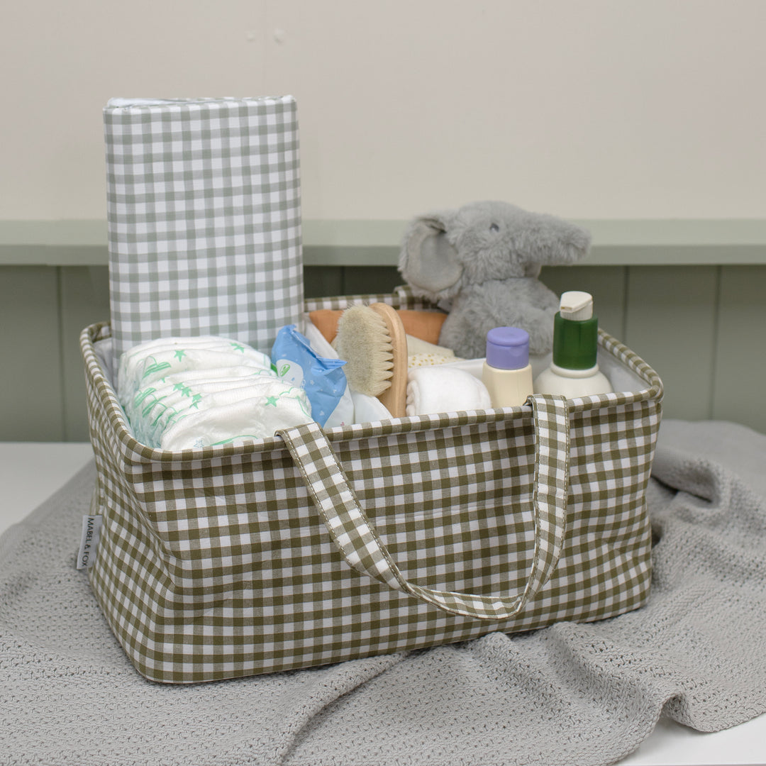 Mabel & Fox - Gingham Nappy Caddy - Green - Mabel & Fox