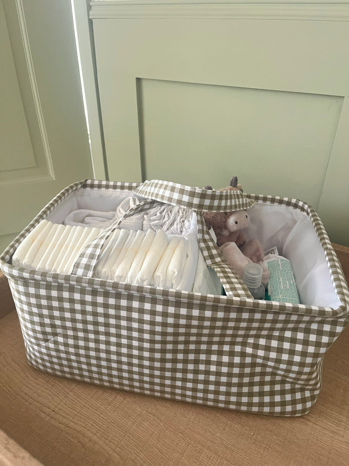 Mabel & Fox - Gingham Nappy Caddy - Green - Mabel & Fox