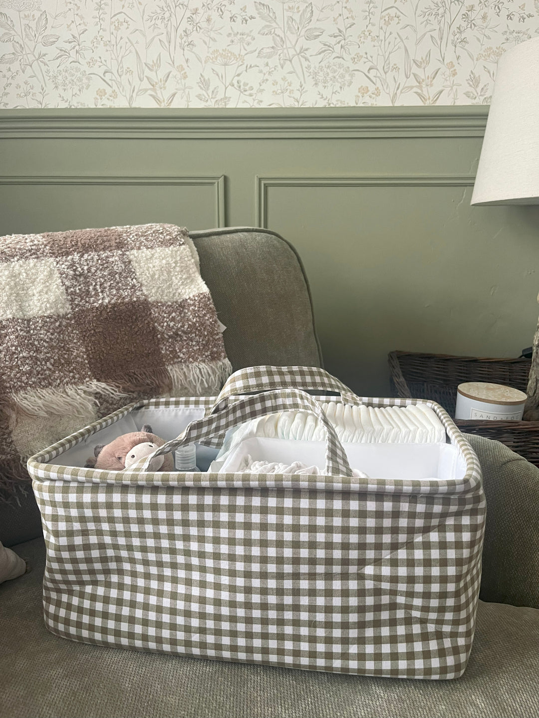 Mabel & Fox - Gingham Nappy Caddy - Green - Mabel & Fox