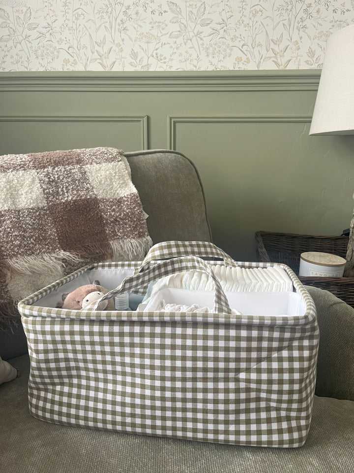 Mabel & Fox - Gingham Nappy Caddy - Green - Mabel & Fox