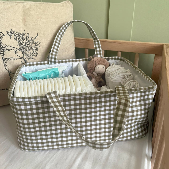 Mabel & Fox - Gingham Nappy Caddy - Green - Mabel & Fox