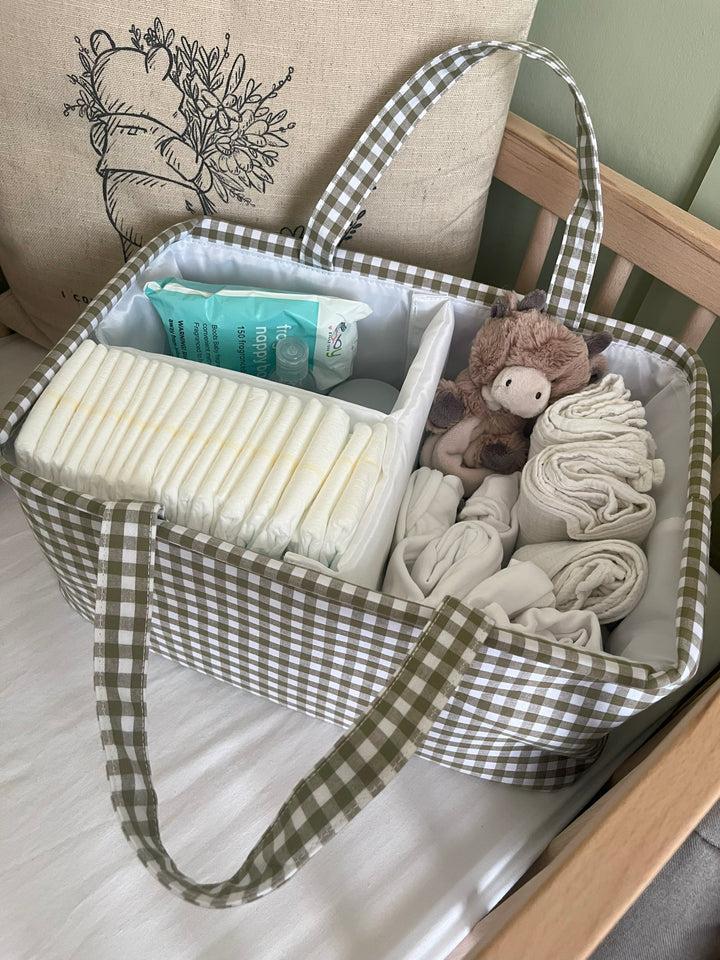 Mabel & Fox - Gingham Nappy Caddy - Green - Mabel & Fox