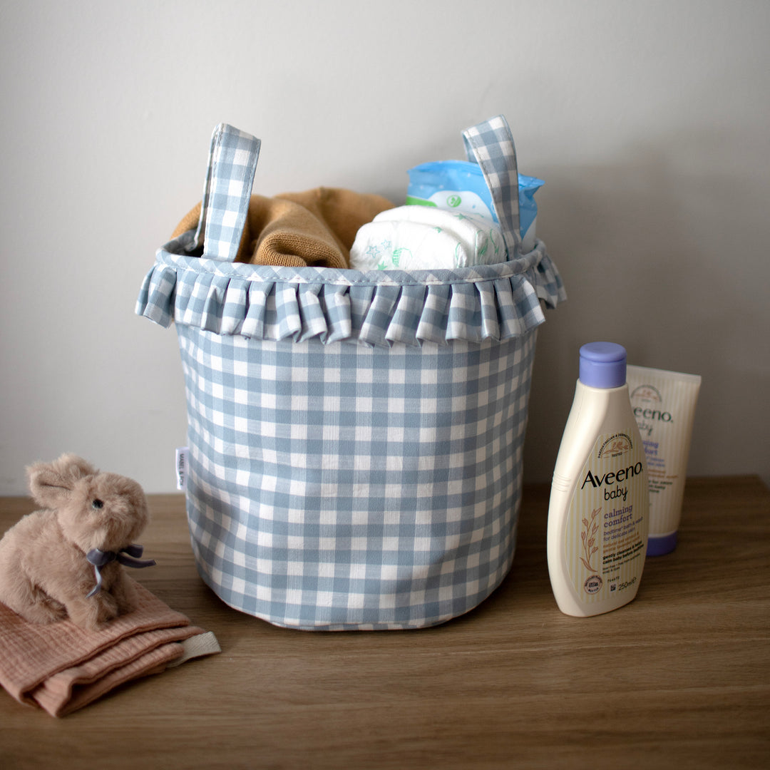 Mabel & Fox - Gingham Ruffle Basket - Blue - Mabel & Fox