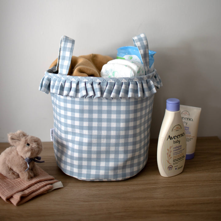 Mabel & Fox - Gingham Ruffle Basket - Blue - Mabel & Fox