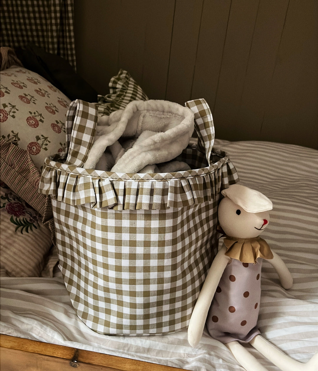 Mabel & Fox - Gingham Ruffle Basket - Green - Mabel & Fox