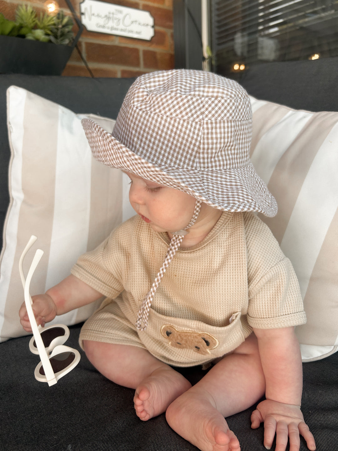 Mabel & Fox - Gingham Sun Hat - Brown - Mabel & Fox