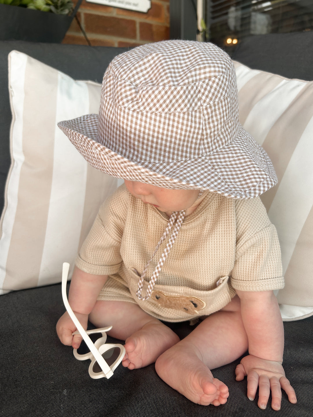 Mabel & Fox - Gingham Sun Hat - Brown - Mabel & Fox