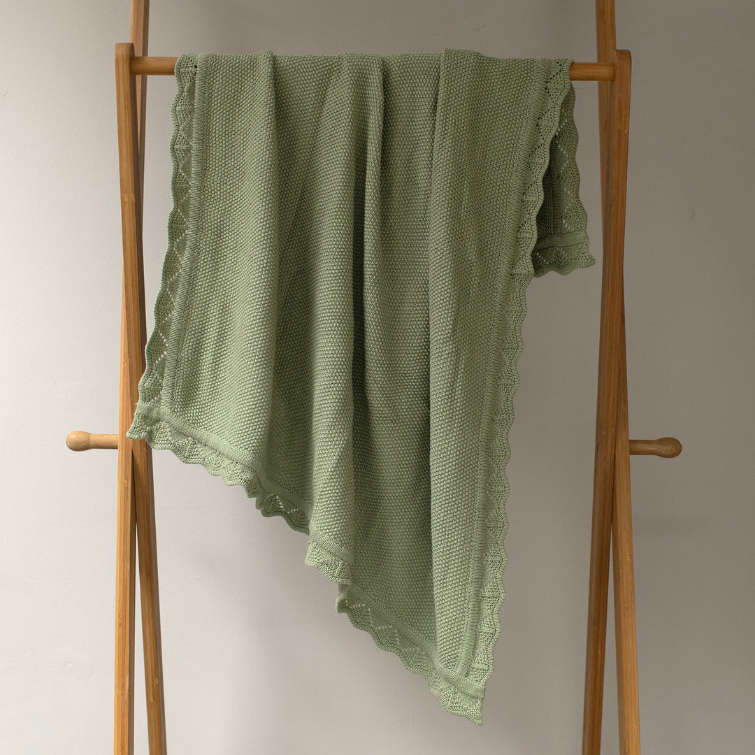 Mabel & Fox - Knitted Baby Blanket - Sage Green - Mabel & Fox