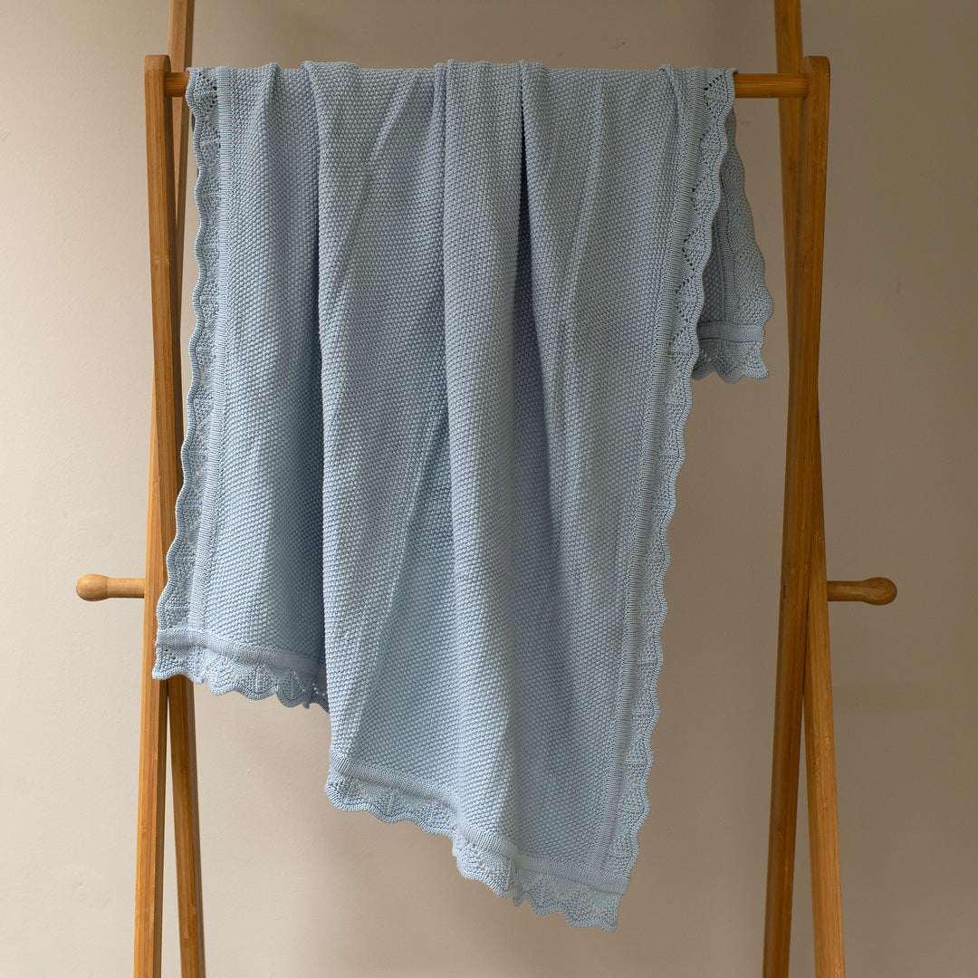 Mabel & Fox - Knitted Baby Blanket - Sky Blue - Mabel & Fox