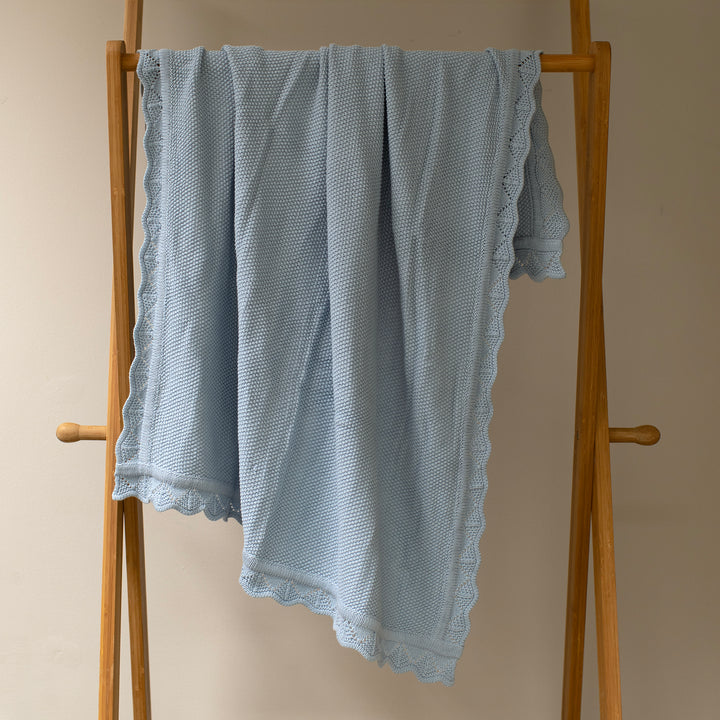 Mabel & Fox - Knitted Baby Blanket - Sky Blue - Mabel & Fox