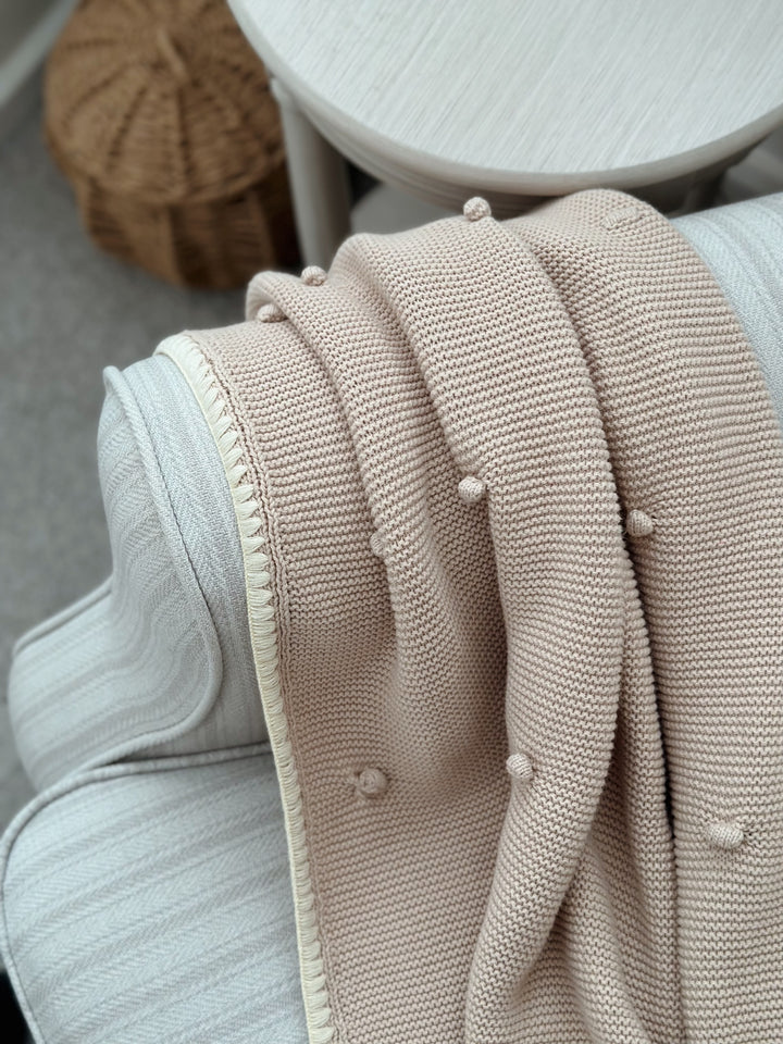 Mabel & Fox - Knitted Baby Blanket - Natural Bobble - Mabel & Fox