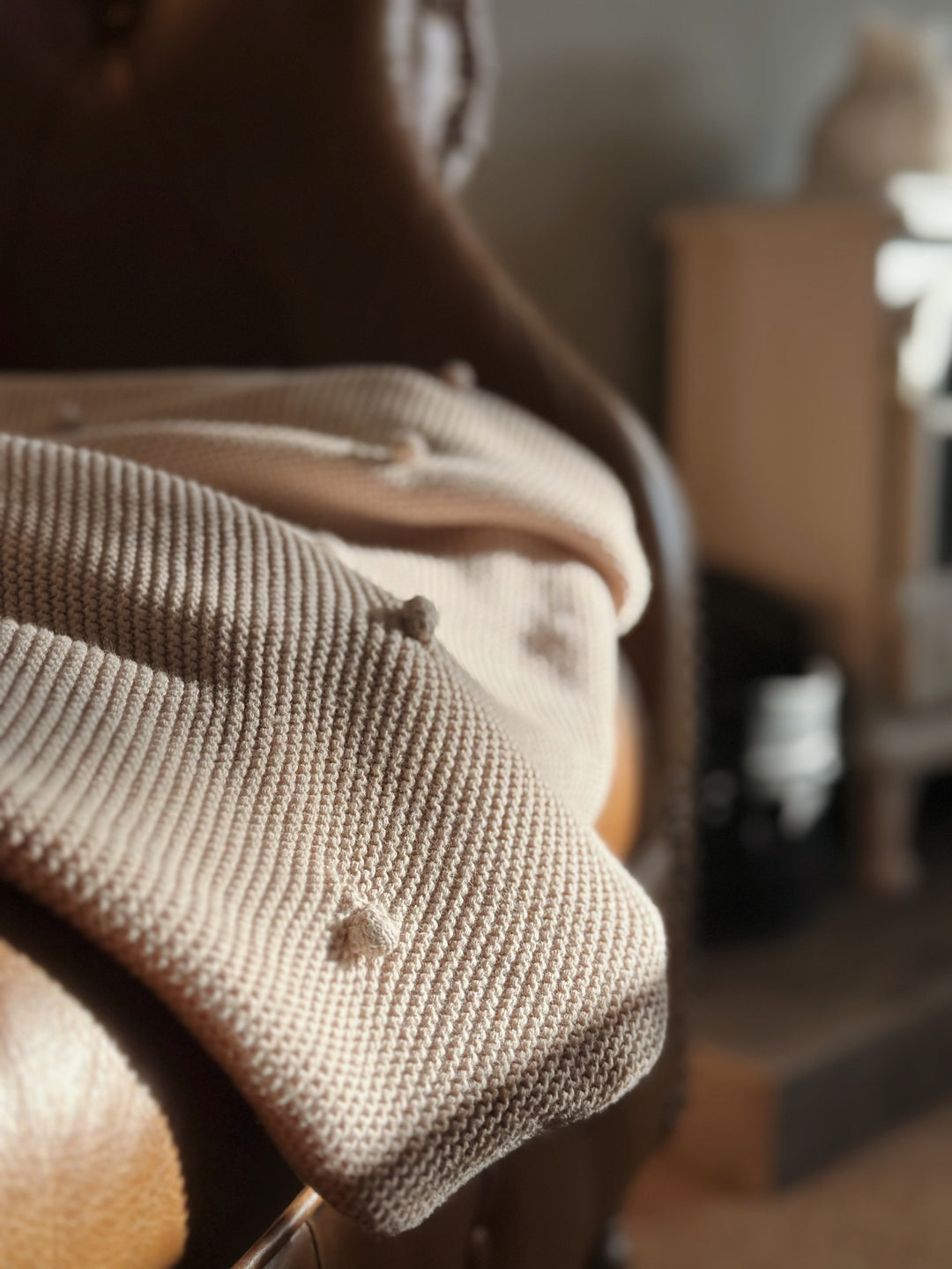 Mabel & Fox - Knitted Baby Blanket - Natural Bobble - Mabel & Fox