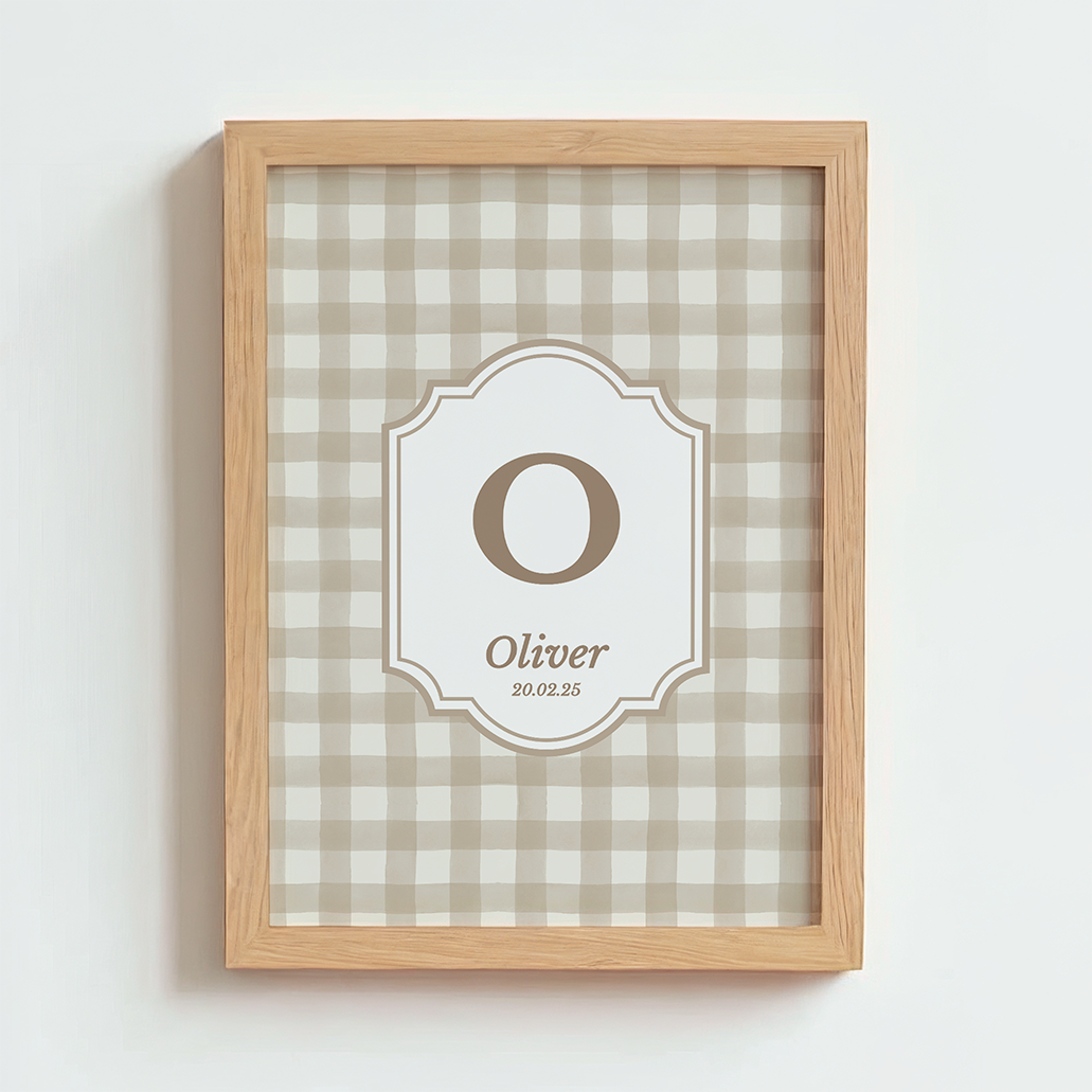 Mabel & Fox - Personalised Art Print - Beige Gingham - Mabel & Fox