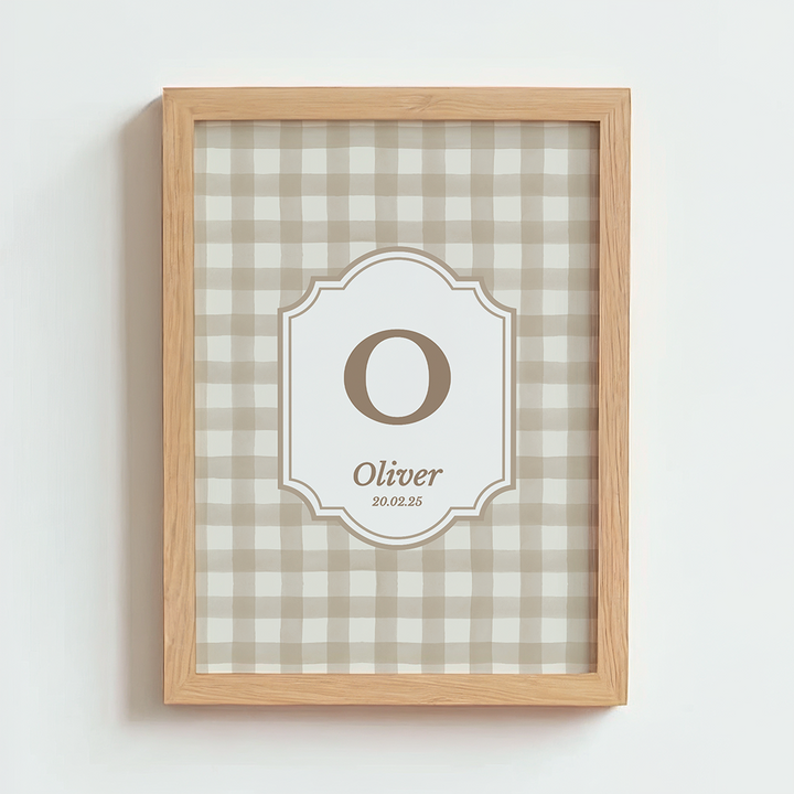 Mabel & Fox - Personalised Art Print - Beige Gingham - Mabel & Fox