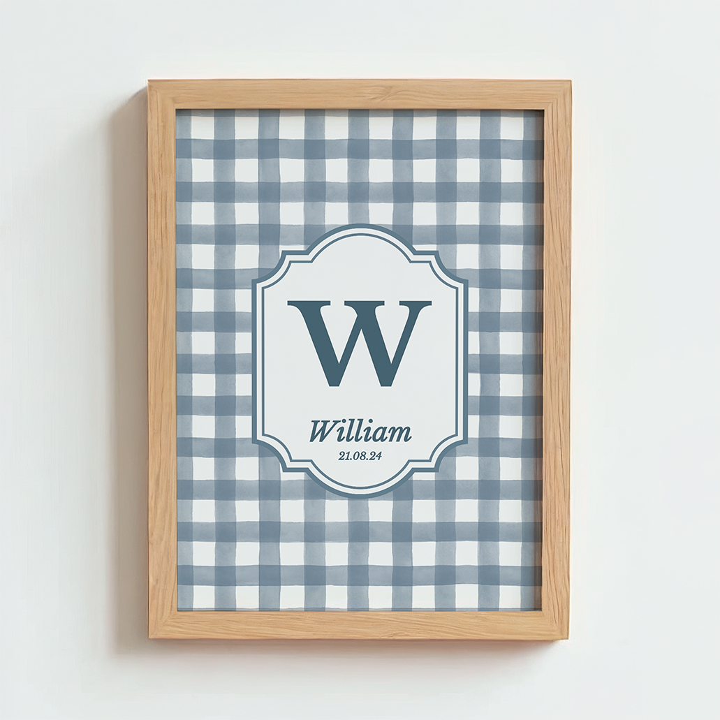 Mabel & Fox - Personalised Art Print - Blue Gingham - Mabel & Fox