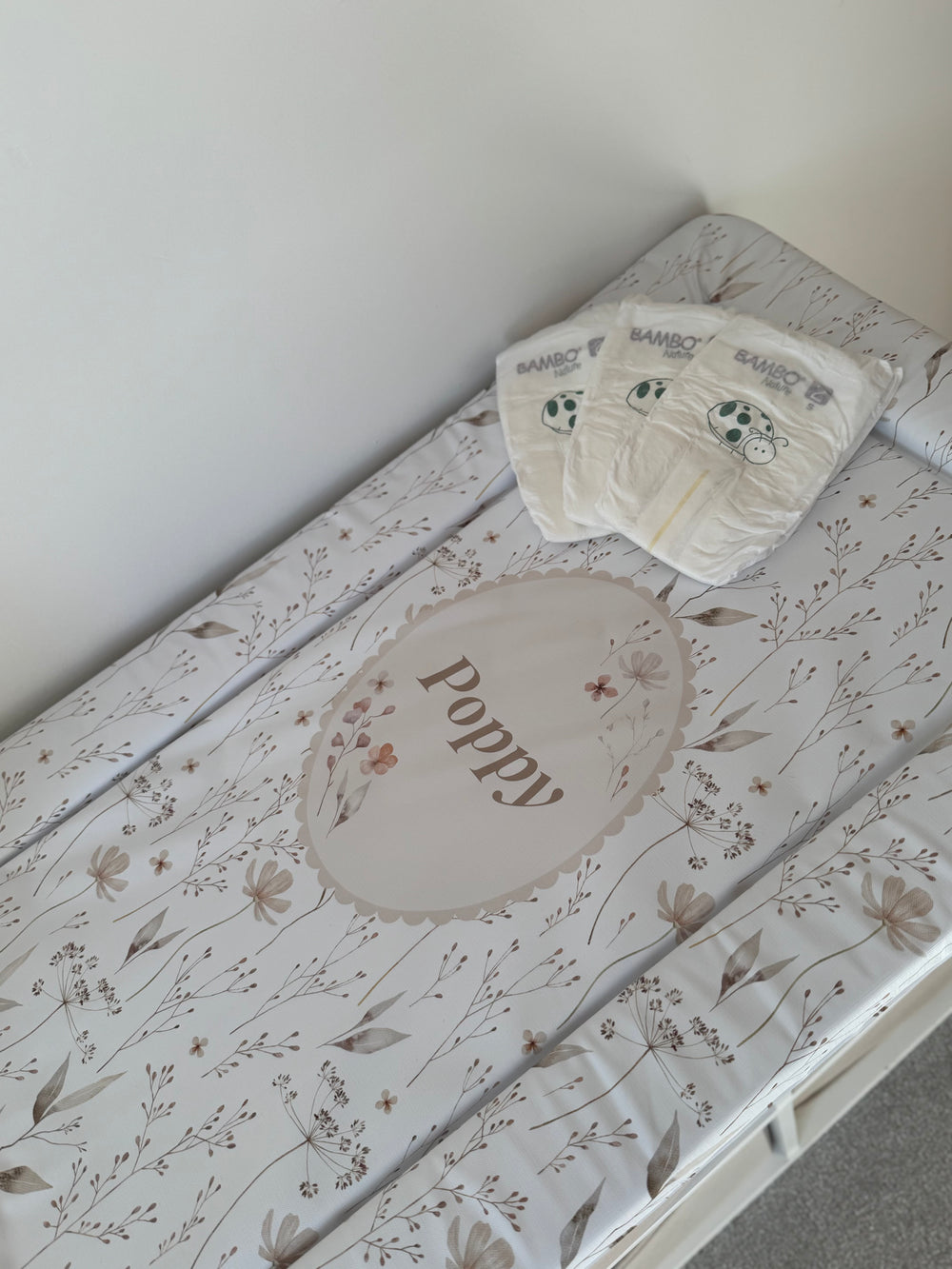 Mabel & Fox - Personalised Baby Changing Mat - Natural Wildflowers - Mabel & Fox