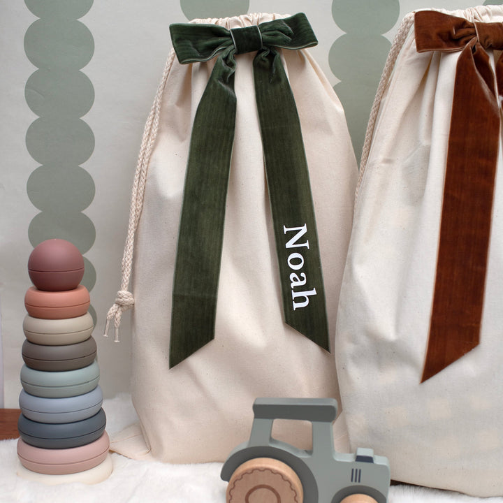 Mabel & Fox - Personalised Velvet Bow Gift Sack - Mabel & Fox