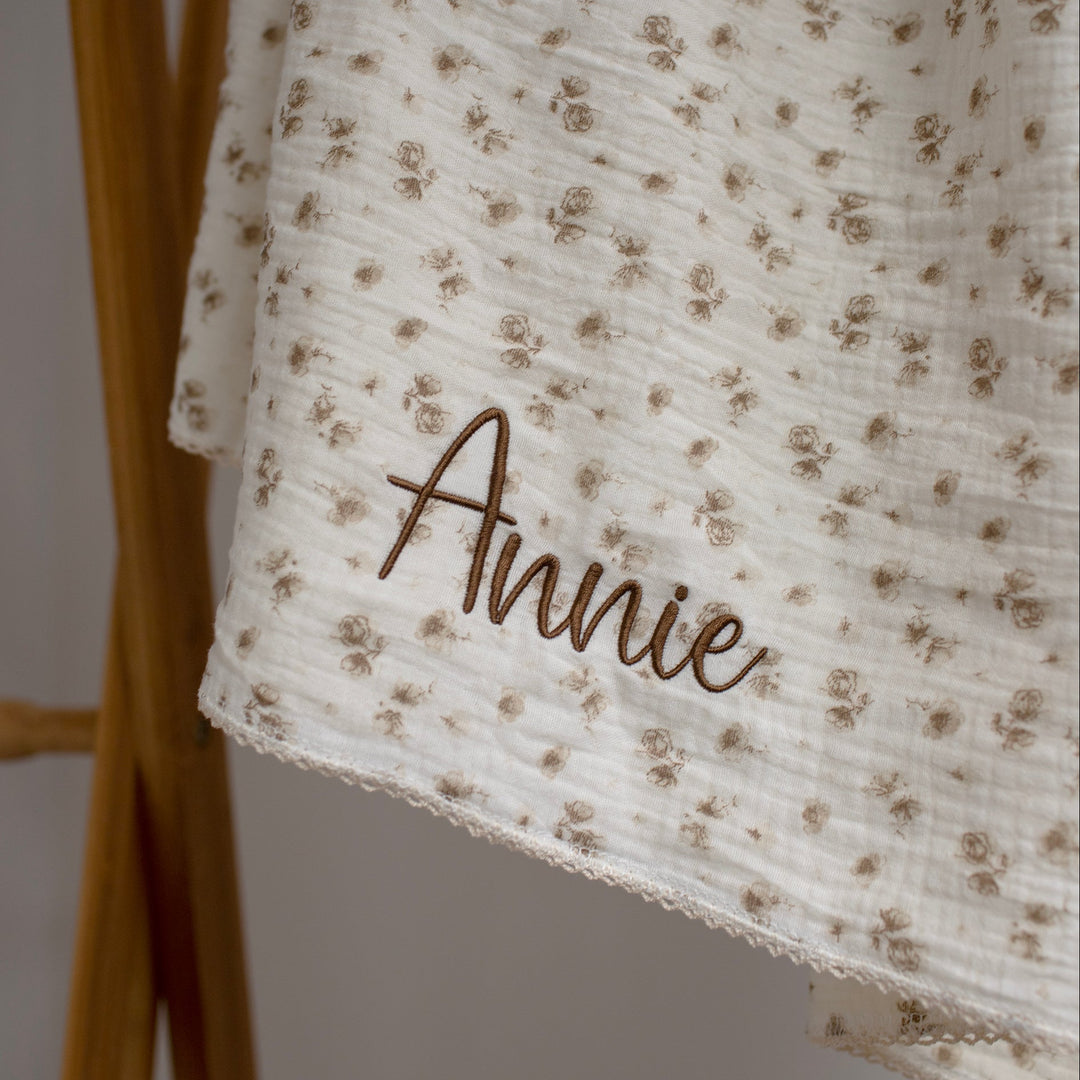 Mabel & Fox - Personalised Baby Muslin Cotton Blanket - Camellia - Mabel & Fox