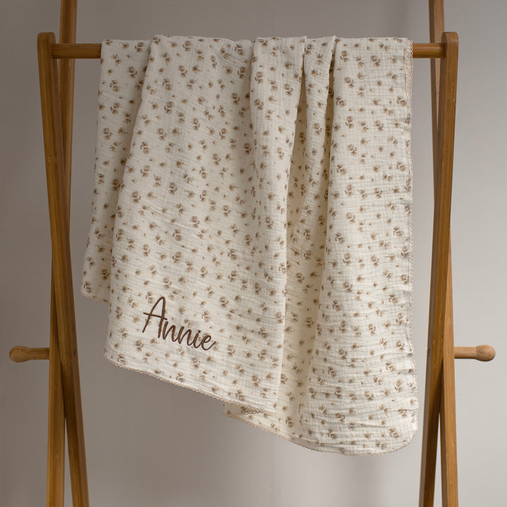 Mabel & Fox - Personalised Baby Muslin Cotton Blanket - Camellia - Mabel & Fox