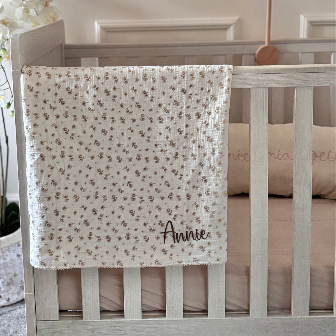 Mabel & Fox - Personalised Baby Muslin Cotton Blanket - Camellia - Mabel & Fox