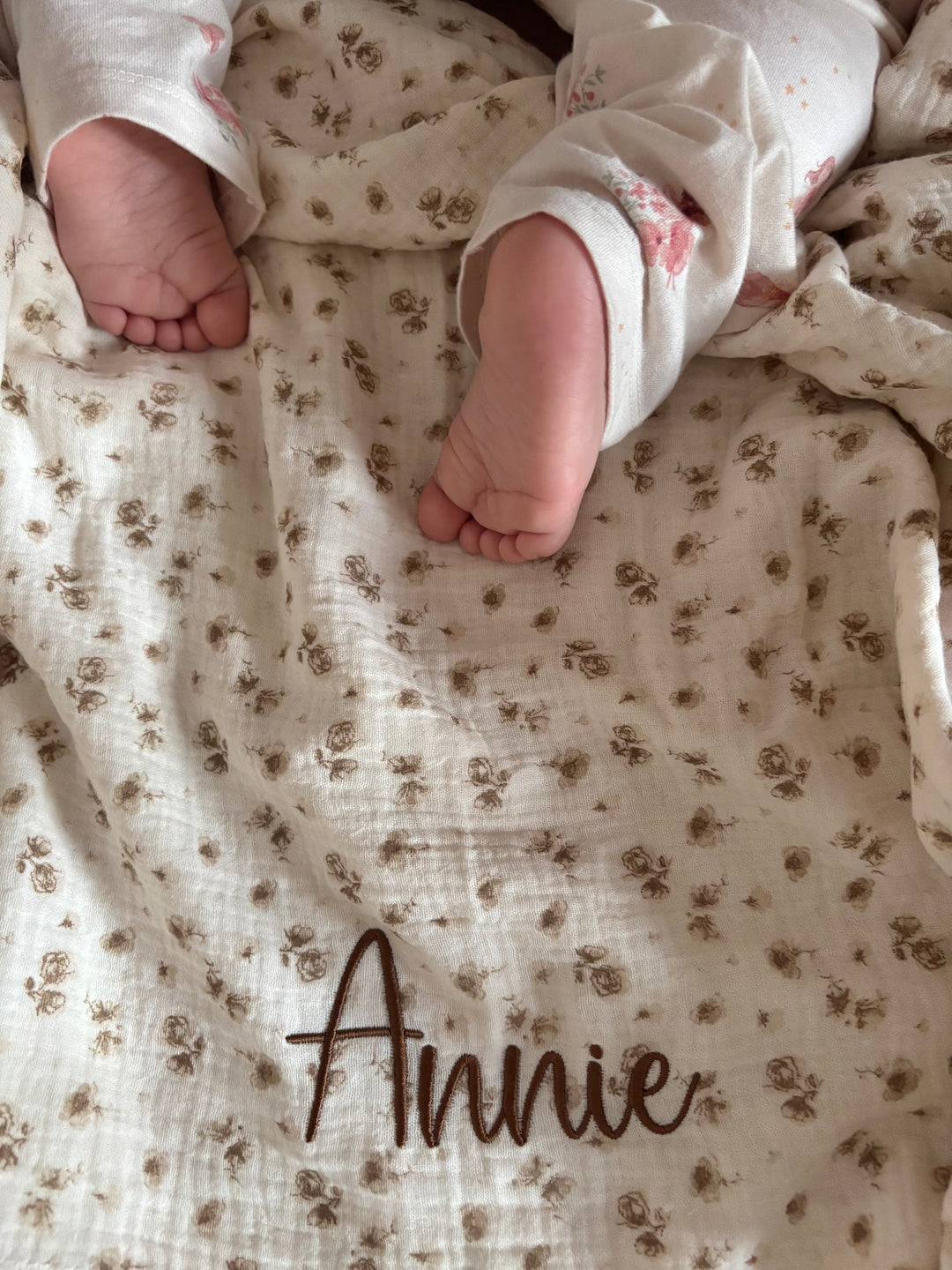 Mabel & Fox - Personalised Baby Muslin Cotton Blanket - Camellia - Mabel & Fox