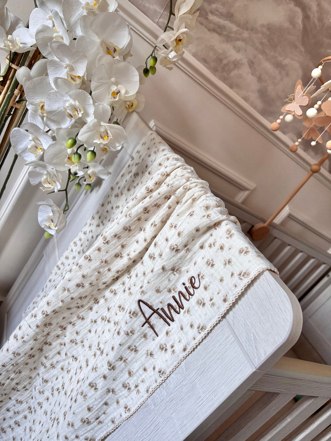 Mabel & Fox - Personalised Baby Muslin Cotton Blanket - Camellia - Mabel & Fox