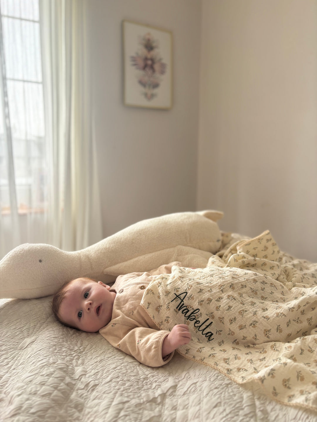 Mabel & Fox - Personalised Baby Muslin Cotton Blanket - Dainty Floral - Mabel & Fox