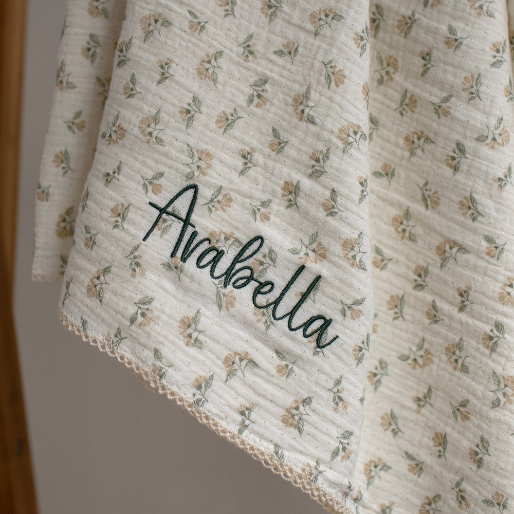 Mabel & Fox - Personalised Baby Muslin Cotton Blanket - Dainty Floral - Mabel & Fox