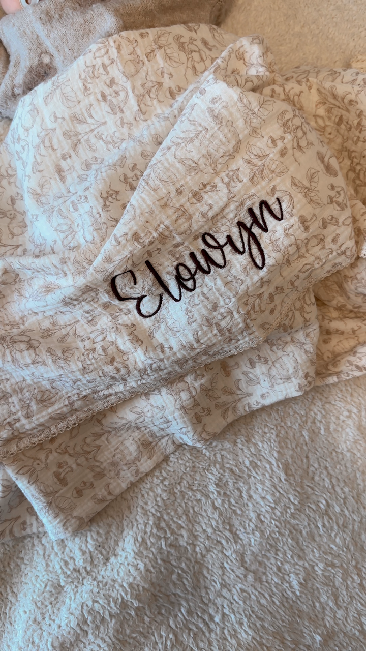 Mabel & Fox - Personalised Baby Muslin Cotton Blanket - Woodland Bunnies - Mabel & Fox