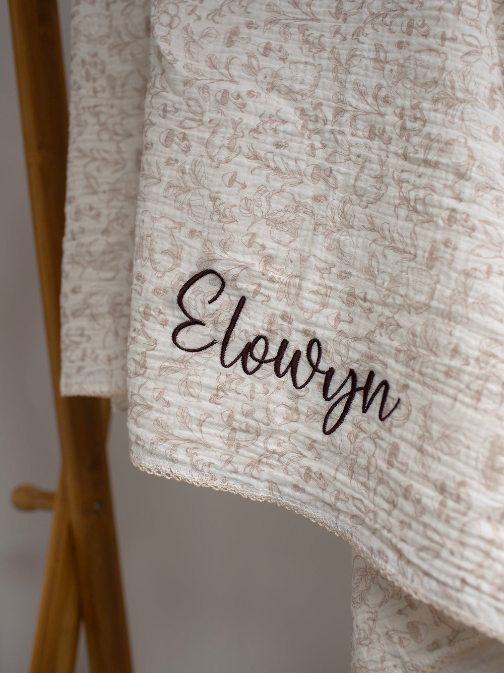 Mabel & Fox - Personalised Baby Muslin Cotton Blanket - Woodland Bunnies - Mabel & Fox