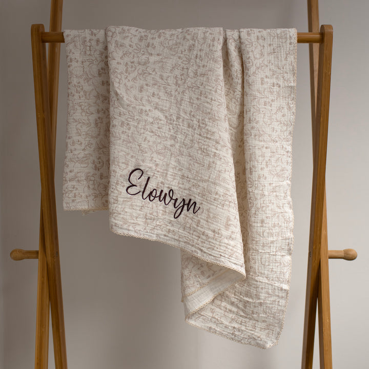 Mabel & Fox - Personalised Baby Muslin Cotton Blanket - Woodland Bunnies - Mabel & Fox