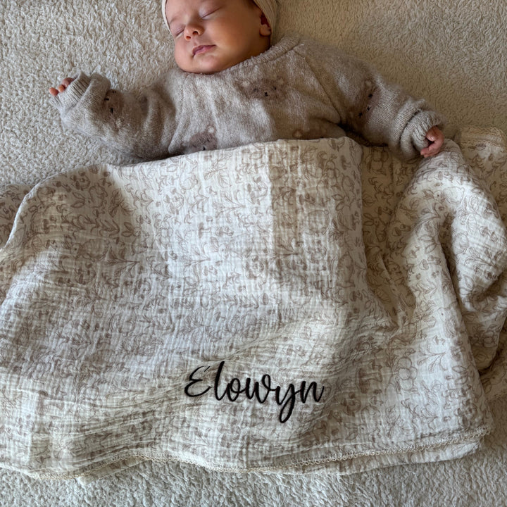 Mabel & Fox - Personalised Baby Muslin Cotton Blanket - Woodland Bunnies - Mabel & Fox