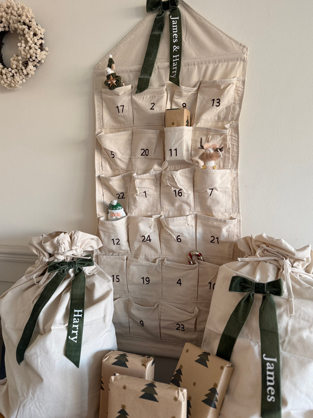 Mabel & Fox - Personalised Canvas Advent Calendar - Velvet Bow - Mabel & Fox
