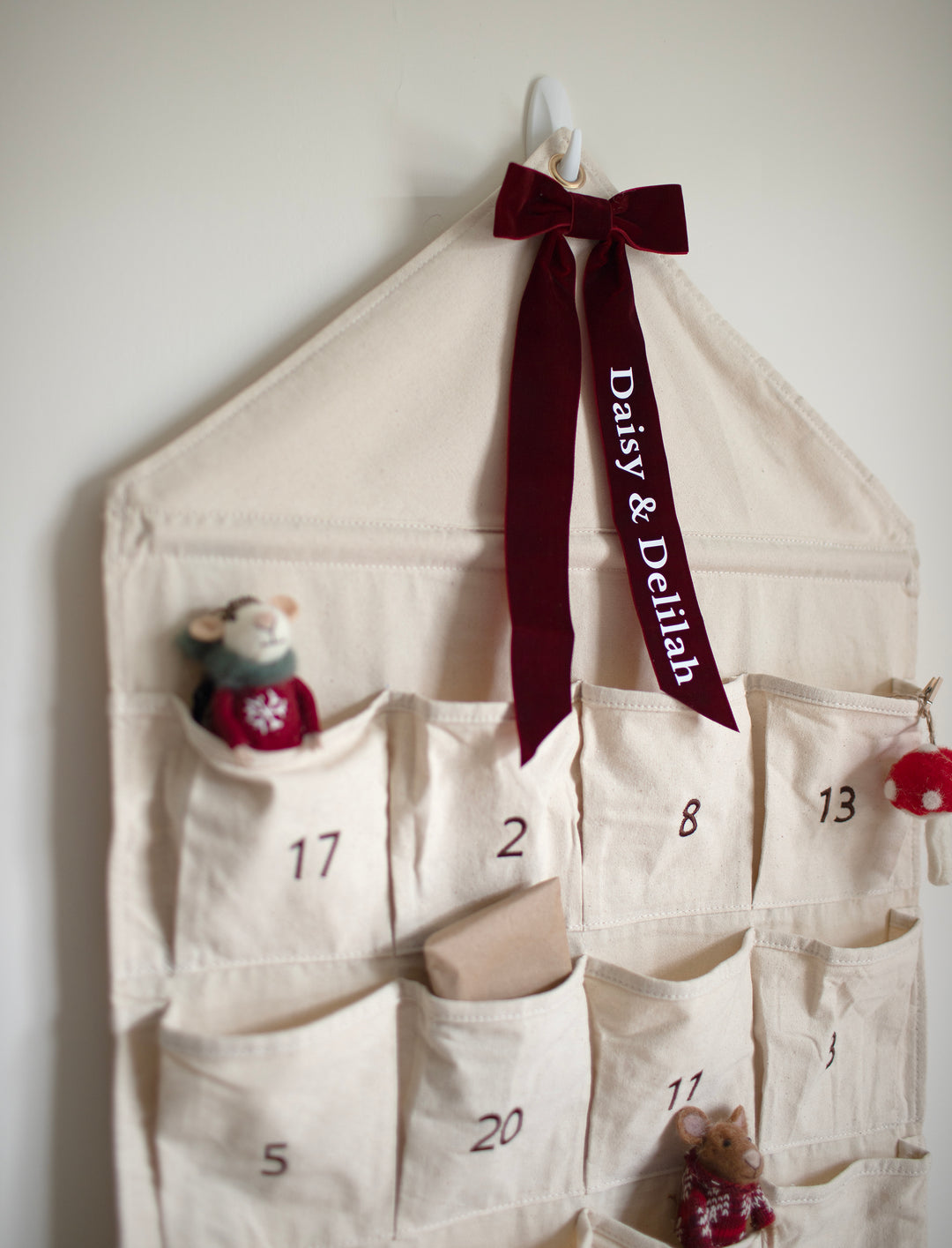 Mabel & Fox - Personalised Canvas Advent Calendar - Velvet Bow - Mabel & Fox