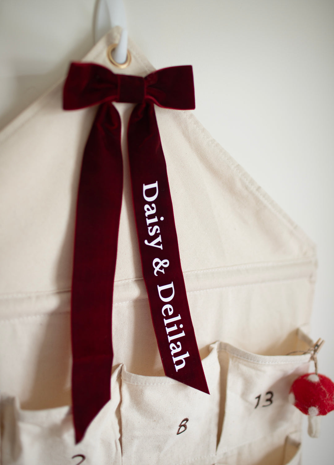 Mabel & Fox - Personalised Canvas Advent Calendar - Velvet Bow - Mabel & Fox