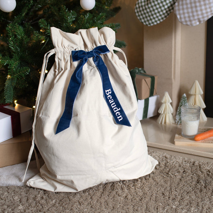 Mabel & Fox - Personalised Canvas Gift Sack - Velvet Bow - Mabel & Fox