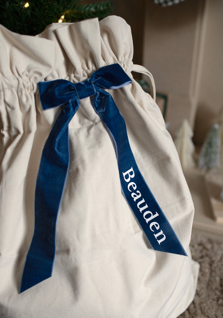 Mabel & Fox - Personalised Canvas Gift Sack - Velvet Bow - Mabel & Fox