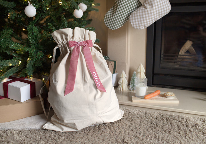 Mabel & Fox - Personalised Canvas Gift Sack - Velvet Bow - Mabel & Fox