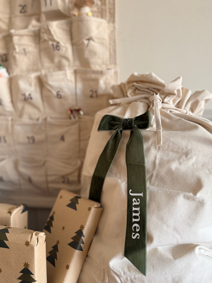 Mabel & Fox - Personalised Canvas Gift Sack - Velvet Bow - Mabel & Fox