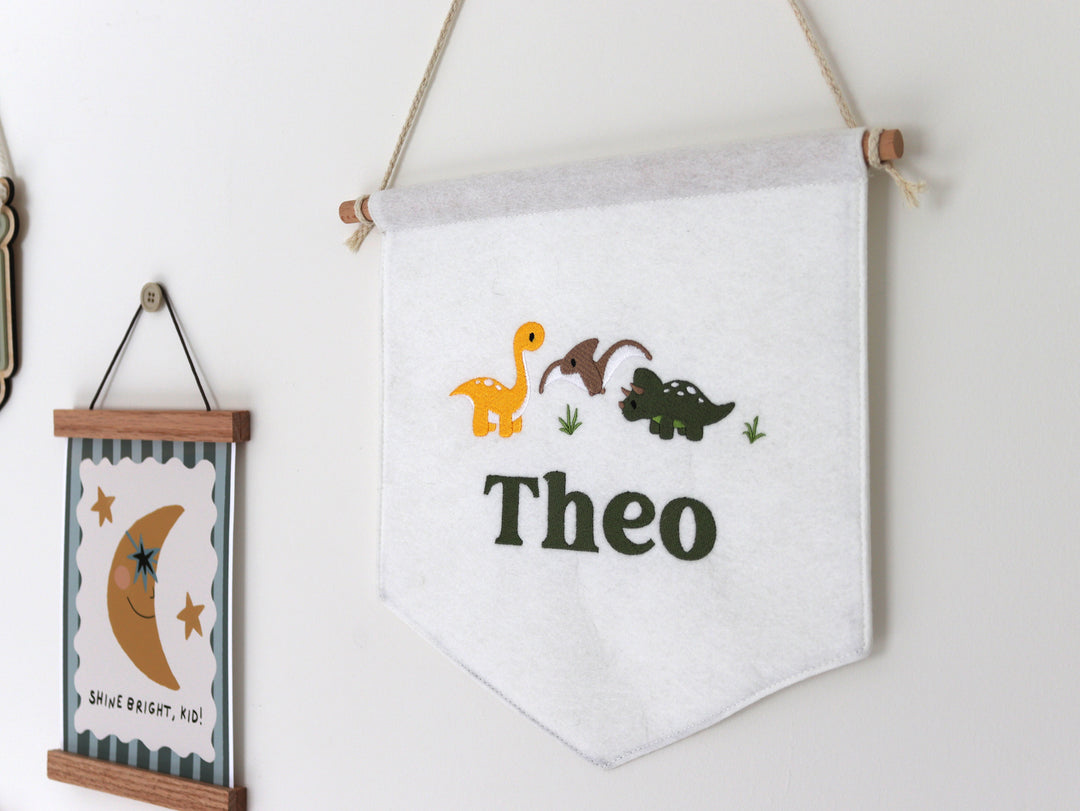 Mabel & Fox - Personalised Felt Flag - Dinosaur - Mabel & Fox