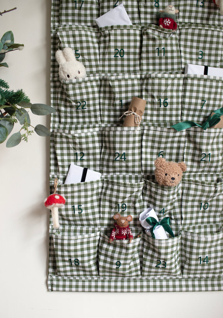 Mabel & Fox - Personalised Green Gingham Advent Calendar - Embroidered - Mabel & Fox