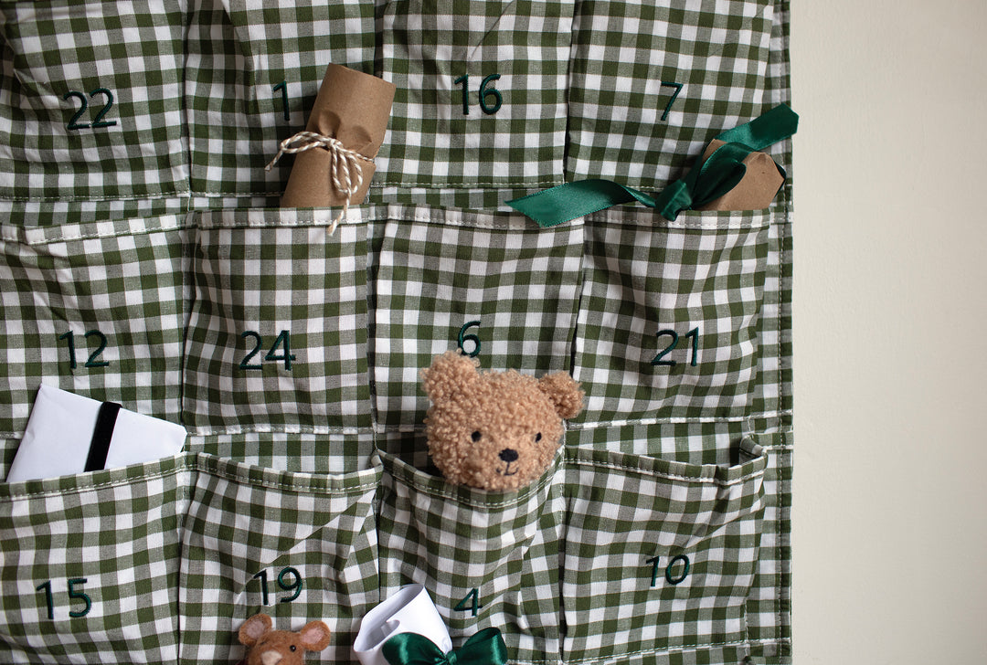 Mabel & Fox - Personalised Green Gingham Advent Calendar - Embroidered - Mabel & Fox