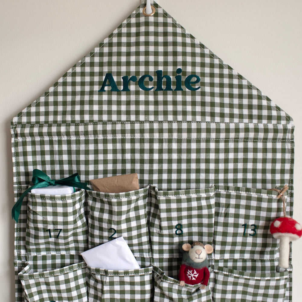 Mabel & Fox - Personalised Green Gingham Advent Calendar - Embroidered - Mabel & Fox