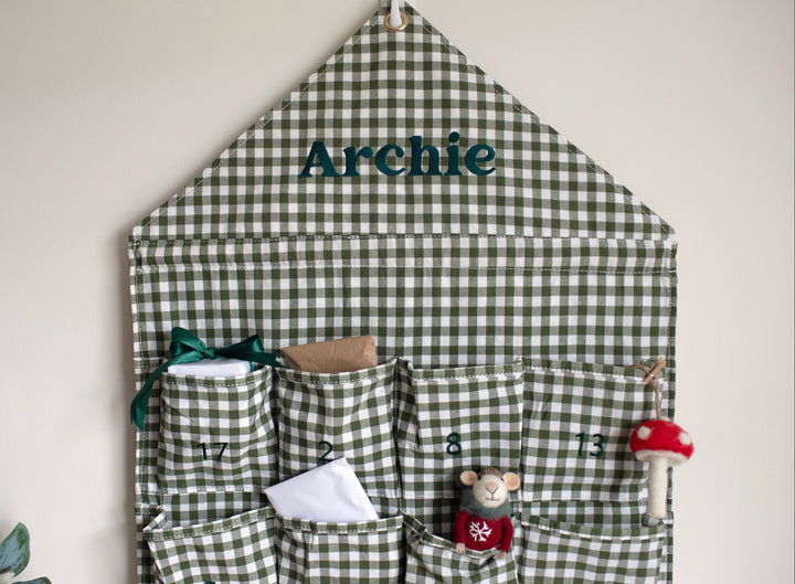 Mabel & Fox - Personalised Green Gingham Advent Calendar - Embroidered - Mabel & Fox