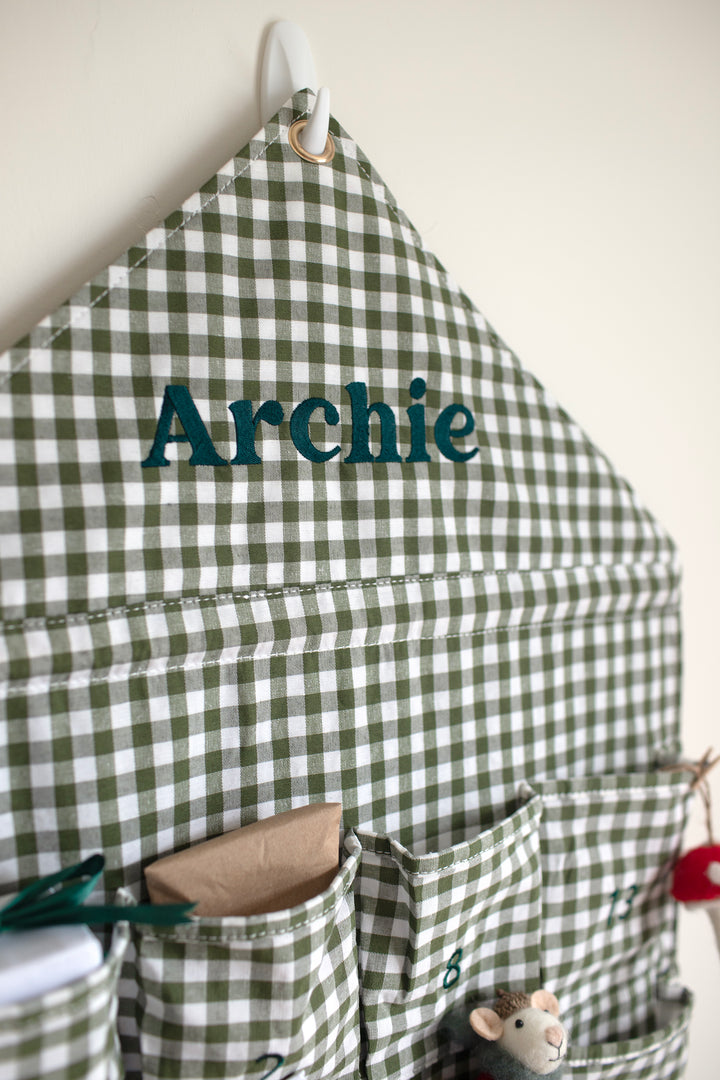 Mabel & Fox - Personalised Green Gingham Advent Calendar - Embroidered - Mabel & Fox