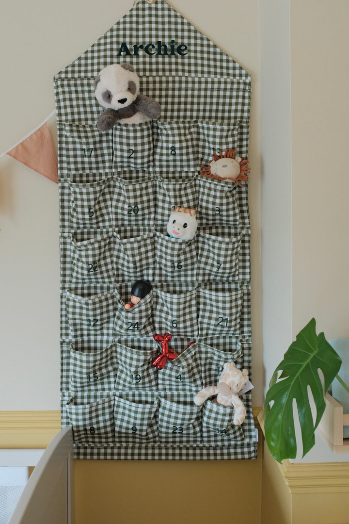 Mabel & Fox - Personalised Green Gingham Advent Calendar - Embroidered - Mabel & Fox