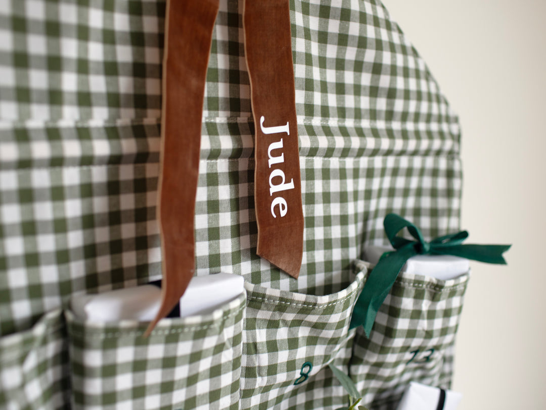Mabel & Fox - Personalised Green Gingham Advent Calendar - Velvet Bow - Mabel & Fox