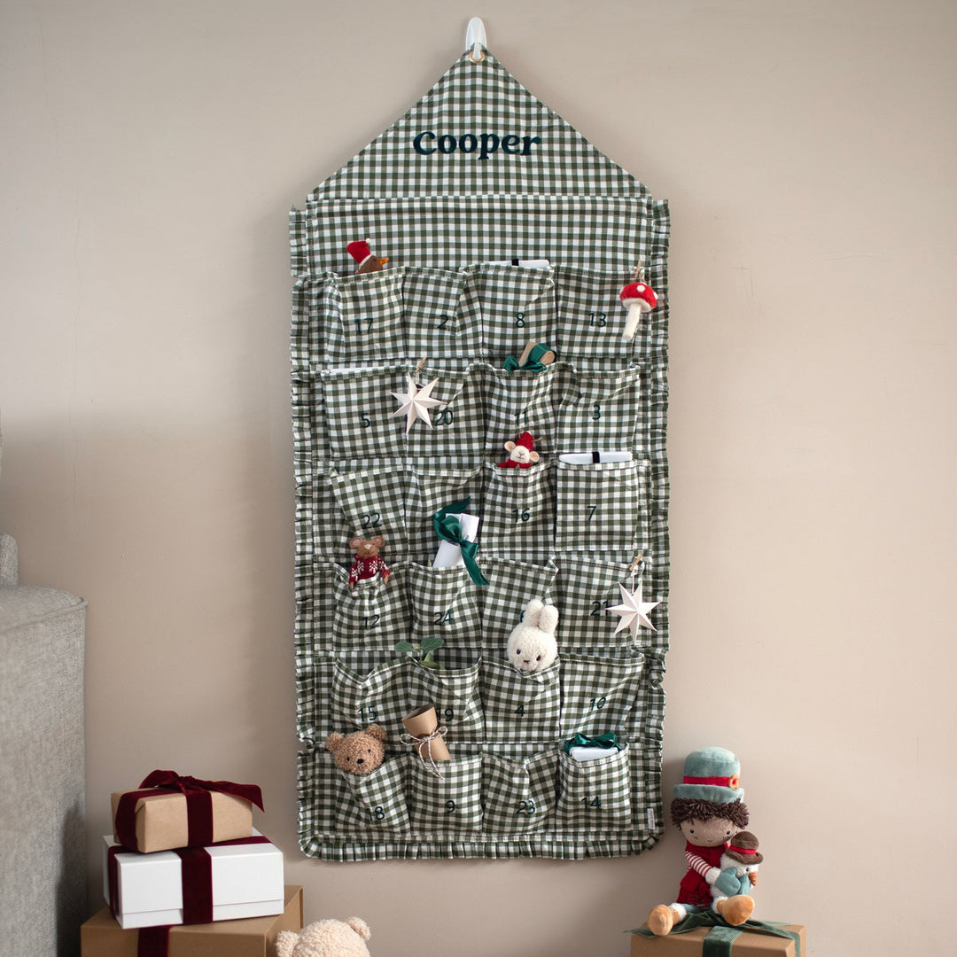 Mabel & Fox - Personalised Green Gingham Ruffle Advent Calendar - Embroidered - Mabel & Fox