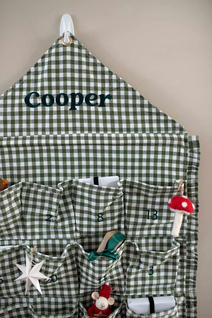 Mabel & Fox - Personalised Green Gingham Ruffle Advent Calendar - Embroidered - Mabel & Fox